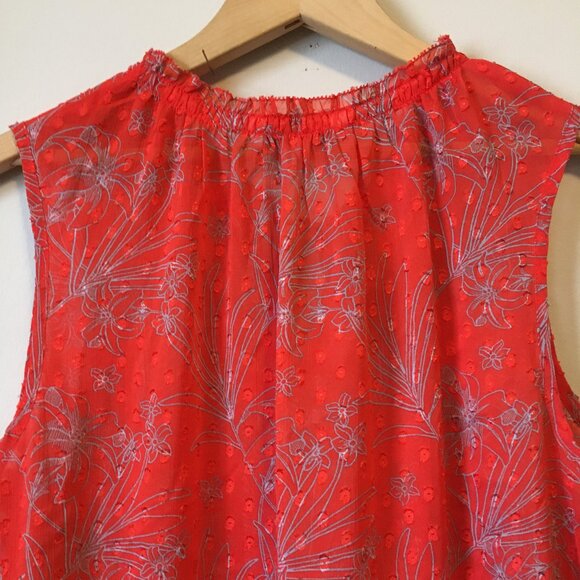 ALFRED SUNG Orange and Grey Floral Voile Sleeveless Tie Up Blouse - Picture 7 of 14